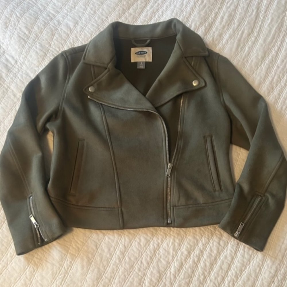 Old Navy Olive Green Faux Suede Moto Jacket – Small Petite - Picture 6 of 12